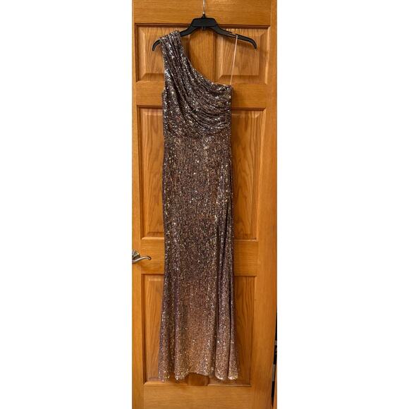 Dress the Population Bronze Sequin One-Shoulder Gown - Small (New) - Picture 4 of 6